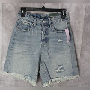 Women's High Rise Wide Leg Bermuda Jean Shorts 0